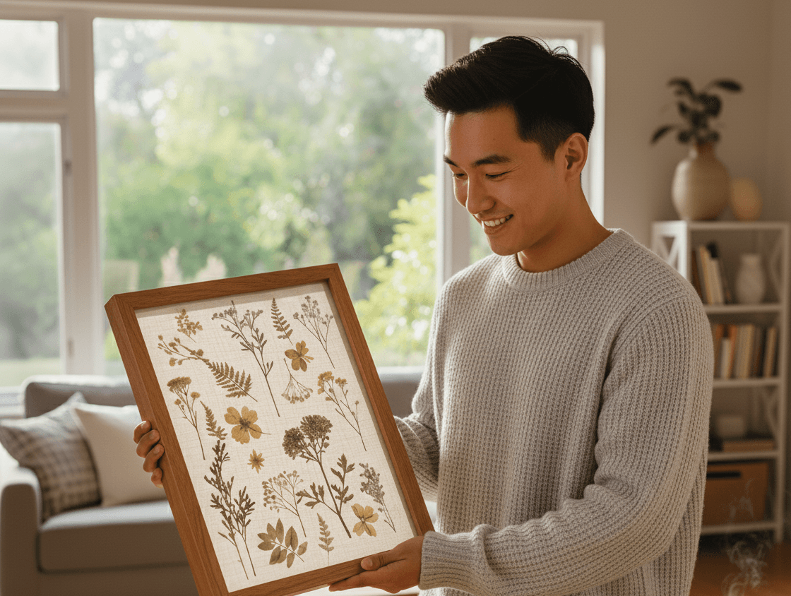 Honey oak picture frame shadowbox displaying layered dimensional paper art with vibrant 3D scene demonstrating professional framing for paper sculpture artwork using traditional wood finish and conservation matting