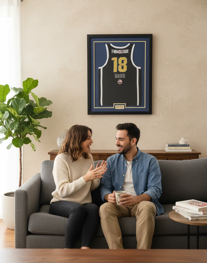 Framed sports jersey displayed in shadow box frame