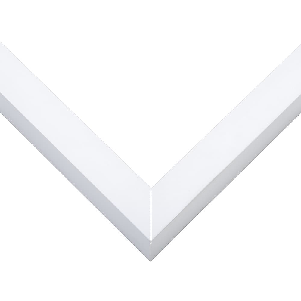 Deep White Shadow Box corner detail showing precision mitered joint with clean white finish and 1 inch moulding width with 2 inch usable depth perfect for professional deep shadowbox displays