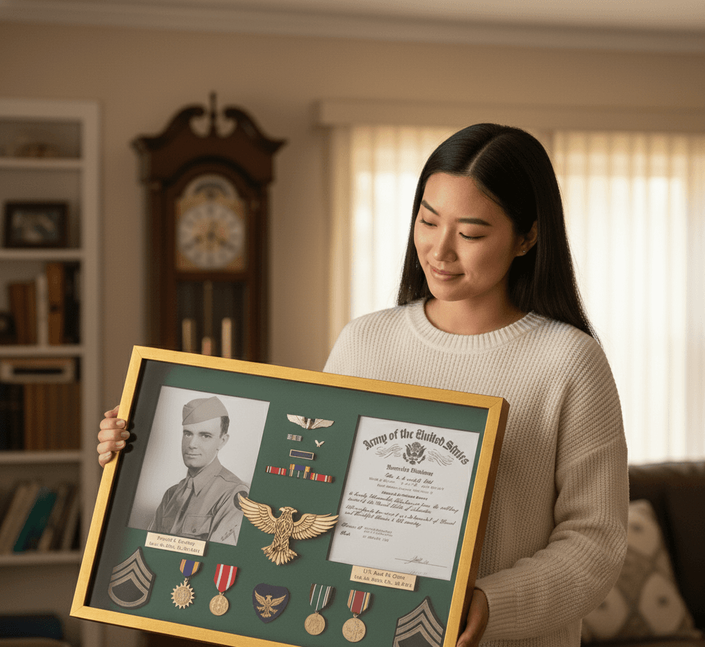 Gold shadow box frames for custom memorabilia display