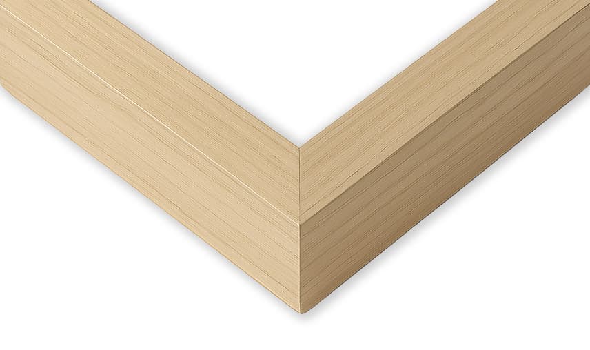 Natural Wood Standard Shadowbox corner detail showing precision mitered joint with natural wood grain 0.75 inch moulding width and 1 inch usable depth perfect for botanical shadowbox displays