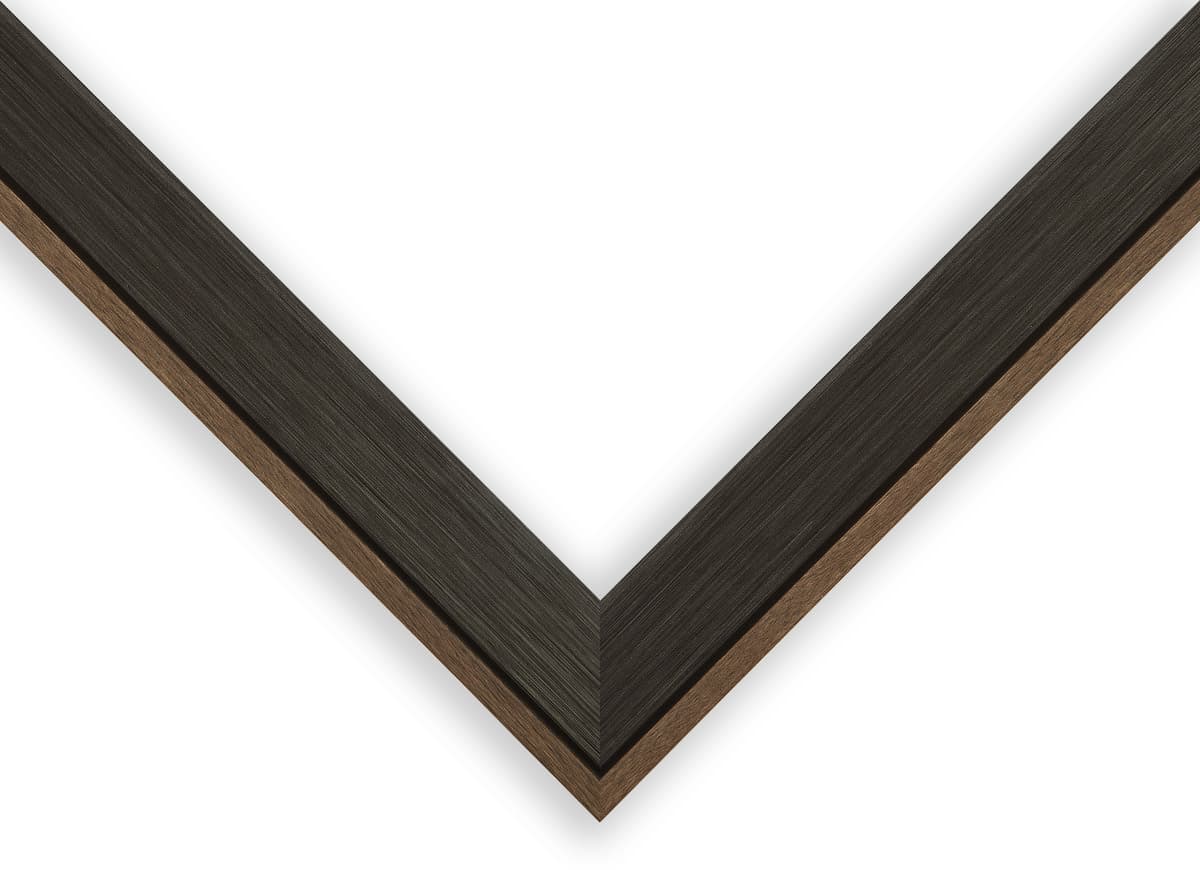 Modern Brown Standard Shadowbox corner detail showing precision mitered joint with textured brown wood grain finish 1 inch moulding width and 1 inch usable depth perfect for rustic shadowbox displays