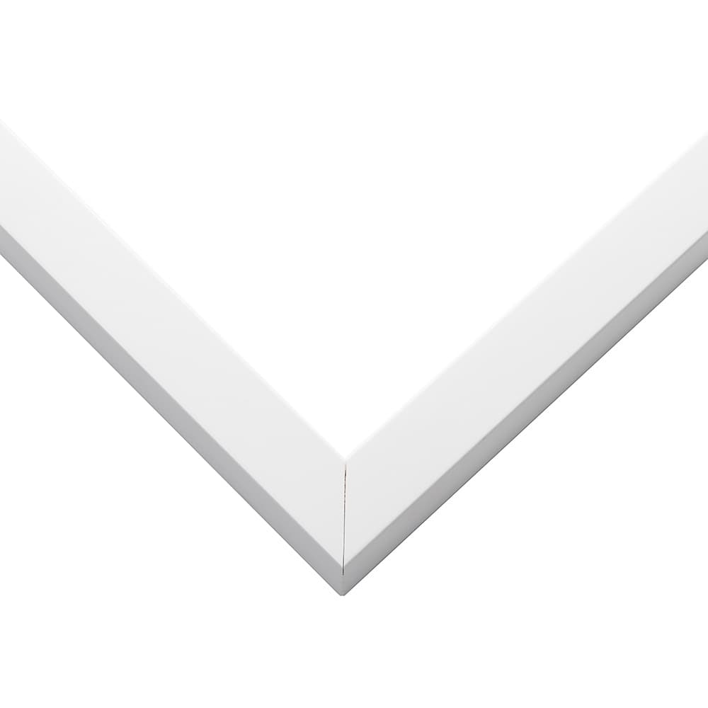 White Shadowbox corner detail showing precision mitered joint with clean white finish and sharp 90 degree angle perfect for professional shadowbox displays